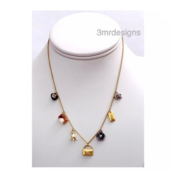 NWT COACH Mini Tabby/ Rexy & Iconic Charms 12-K Gold Plated CZ Crystals Necklace - Picture 4 of 8